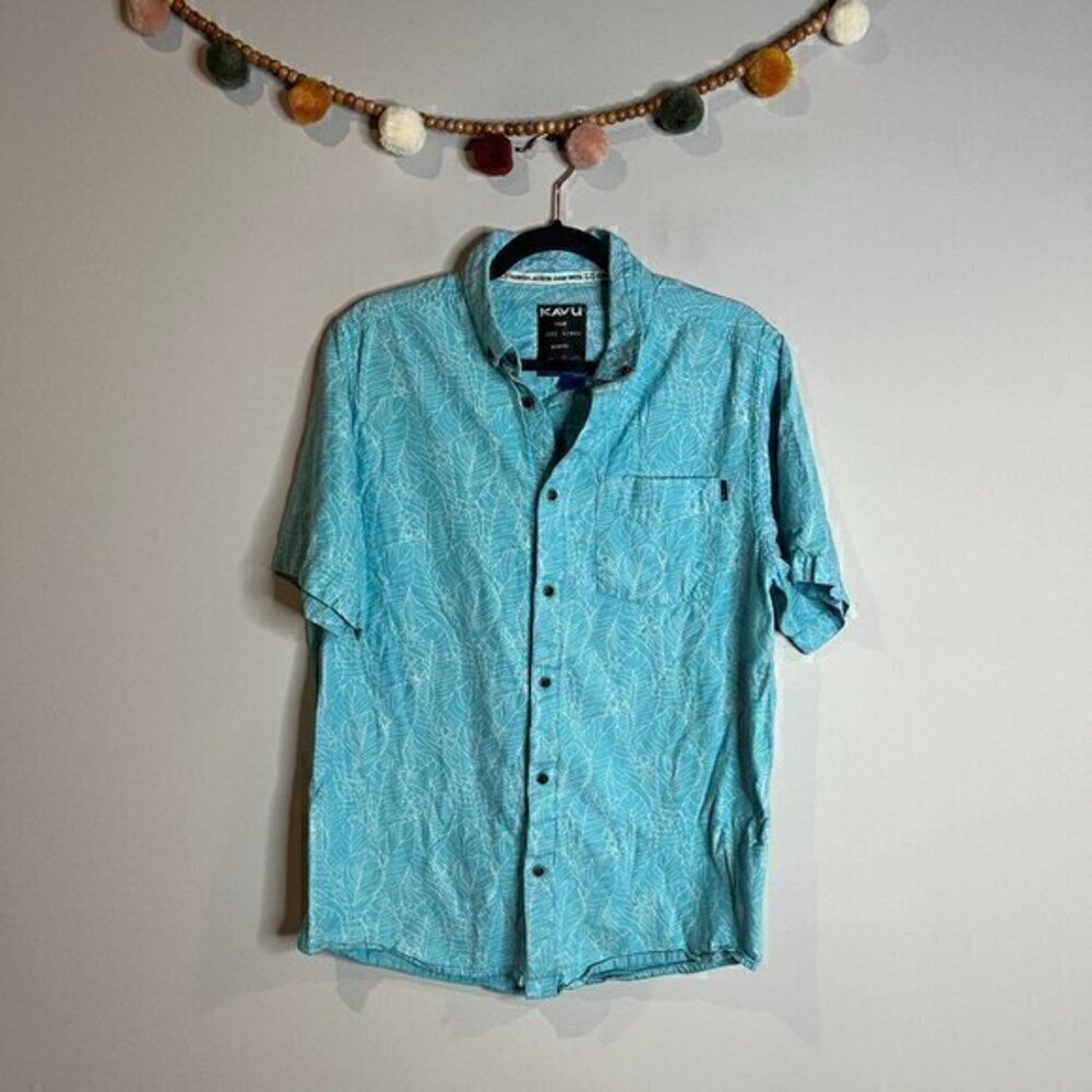 Kavu blue and white patterned button down shirt